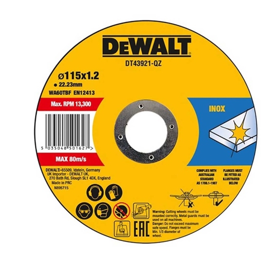 Изображение Griešanas disks DeWalt DT43921-QZ; 115x22,23x1,2 mm; 10 gab.