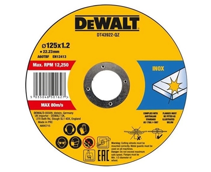 Изображение Griešanas disks DeWalt DT43922-QZ; 125x22,23x1,2 mm; 10 gab.