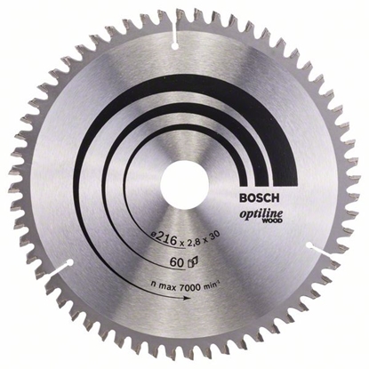 Picture of Griešanas disks kokam Bosch OPTILINE WOOD; 216x2,8x30,0 mm; Z60; -5°