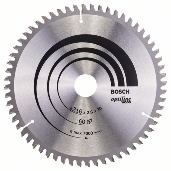 Picture of Griešanas disks kokam Bosch OPTILINE WOOD; 216x2,8x30,0 mm; Z60; -5°
