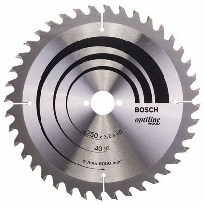 Picture of Griešanas disks kokam Bosch OPTILINE WOOD; 250x3,2x30,0 mm; Z40; 15°