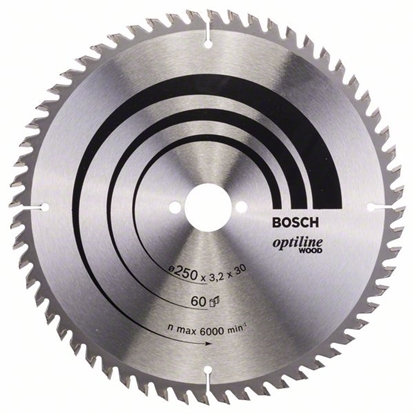 Picture of Griešanas disks kokam Bosch OPTILINE WOOD; 250x3,2x30,0 mm; Z60; 15°