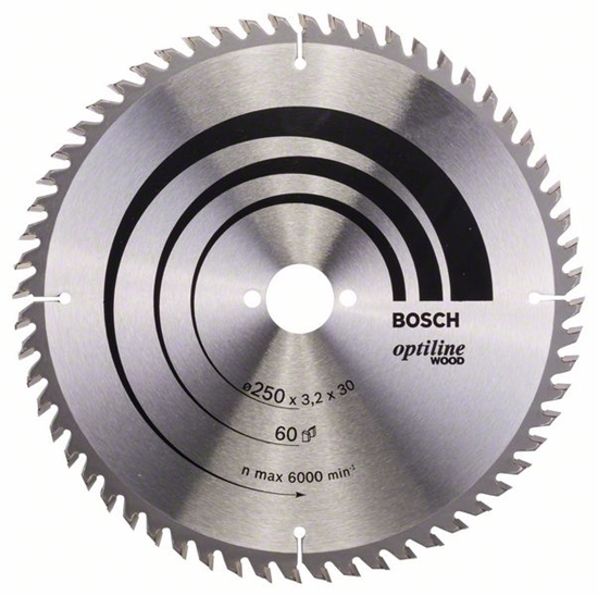 Picture of Griešanas disks kokam Bosch OPTILINE WOOD; 250x3,2x30,0 mm; Z60; 15°
