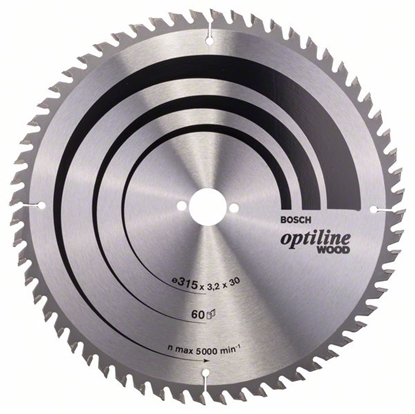 Picture of Griešanas disks kokam Bosch OPTILINE WOOD; 315x3,2x30,0 mm; Z60; 10°