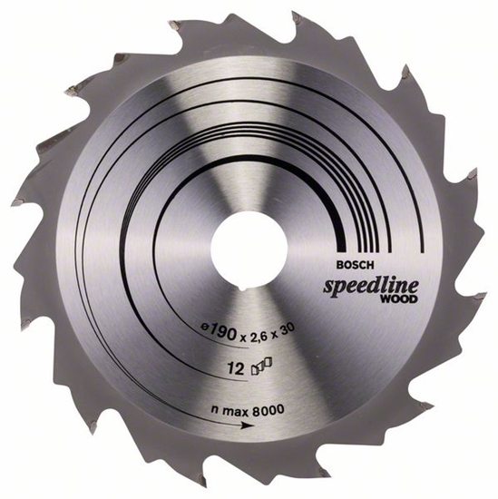 Picture of Griešanas disks kokam Bosch SPEEDLINE WOOD; 190x2,6x30,0 mm; Z12; 15°