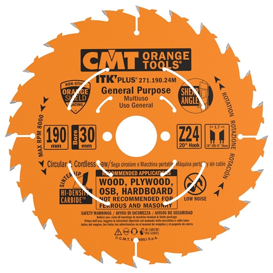 Изображение Griešanas disks kokam CMT 271; 190x1.7x30; Z24; 20°