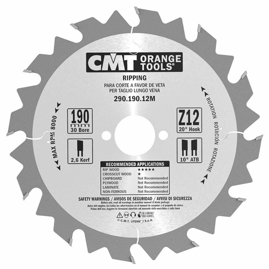 Изображение Griešanas disks kokam CMT 290; 190x2.6x30; Z12; 20°