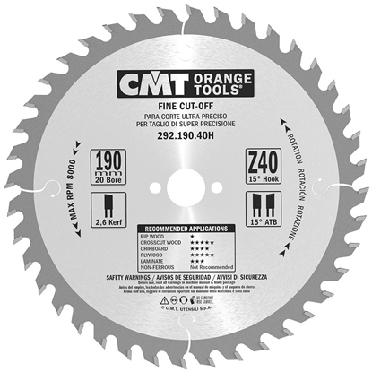 Picture of Griešanas disks kokam CMT 292; 190x2,6x20; Z40; 15°