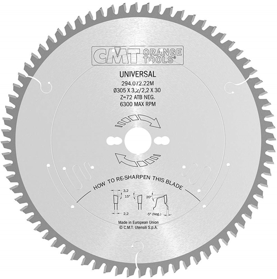 Picture of Griešanas disks kokam CMT 294; 305x3,2x30; Z72; -5°