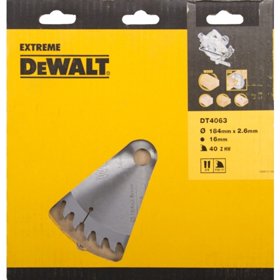 Изображение Griešanas disks kokam DeWalt Extreme; 184x2,6x16,0 mm; Z40; 10°