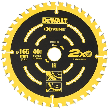 Изображение Griešanas disks kokam DeWalt; 165x1,65x20,0 mm; Z40; 18°