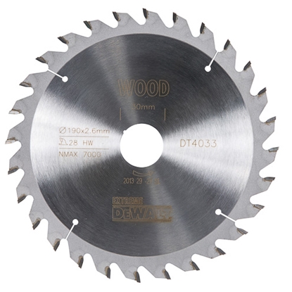 Изображение Griešanas disks kokam DeWalt; 190x2,6x30,0 mm; Z28; 10°
