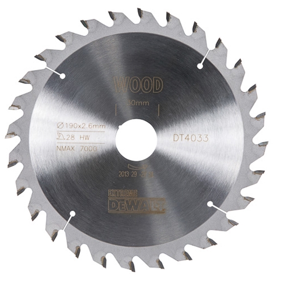 Изображение Griešanas disks kokam DeWalt; 190x2,6x30,0 mm; Z28; 10°