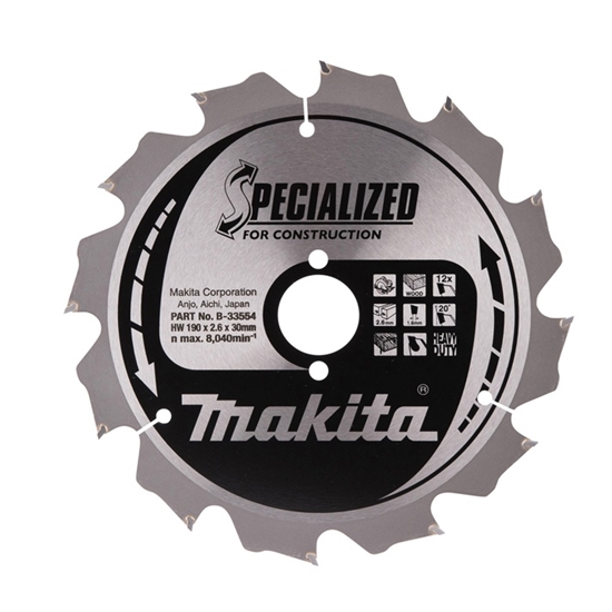 Изображение Griešanas disks kokam Makita B-33554; 190x2,6x30 mm; T12; 20°