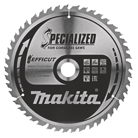 Изображение Griešanas disks kokam Makita EFFICUT; 260x2,15x30,0 mm; Z45; 10°