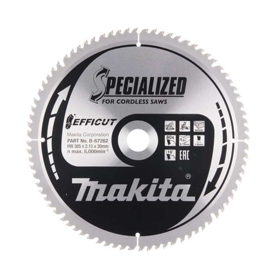 Изображение Griešanas disks kokam Makita EFFICUT; 305x2,15x30,0 mm; Z80; 10°