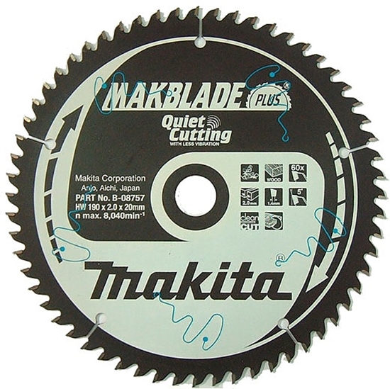 Изображение Griešanas disks kokam Makita MAKBLADE; 190x2x20,0 mm; Z60; 15°
