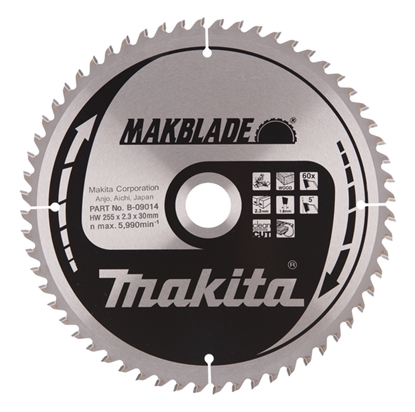 Изображение Griešanas disks kokam Makita MAKBLADE; 255x2,3x30,0 mm; Z60; 5°