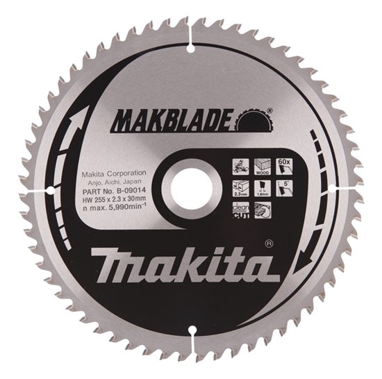 Изображение Griešanas disks kokam Makita MAKBLADE; 255x2,3x30,0 mm; Z60; 5°