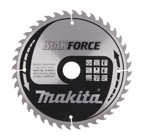 Изображение Griešanas disks kokam Makita MFORCE; 210x2,4x30,0 mm; Z40; 20°