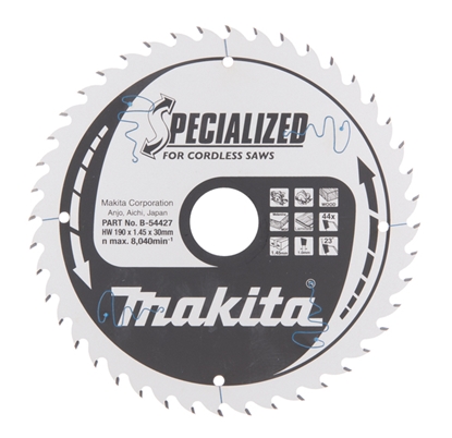Изображение Griešanas disks kokam Makita SPECIALIZED; 190x1,45x30,0 mm; Z44; 23°