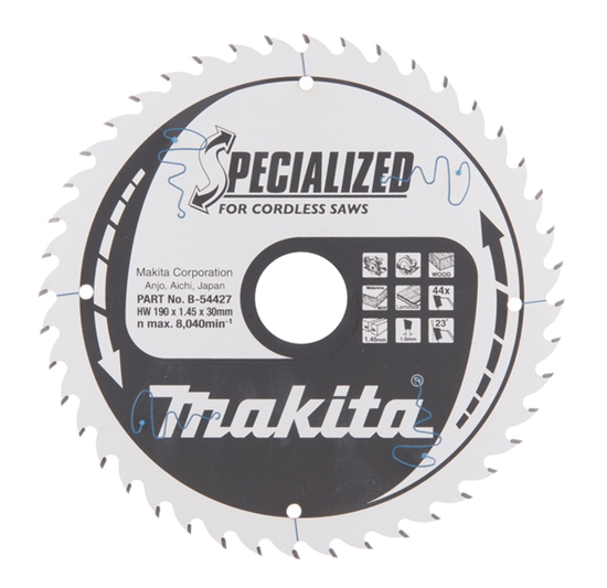 Picture of Griešanas disks kokam Makita SPECIALIZED; 190x1,45x30,0 mm; Z44; 23°