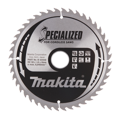 Изображение Griešanas disks kokam Makita; 190x1,45x30,0 mm; Z44; 23°