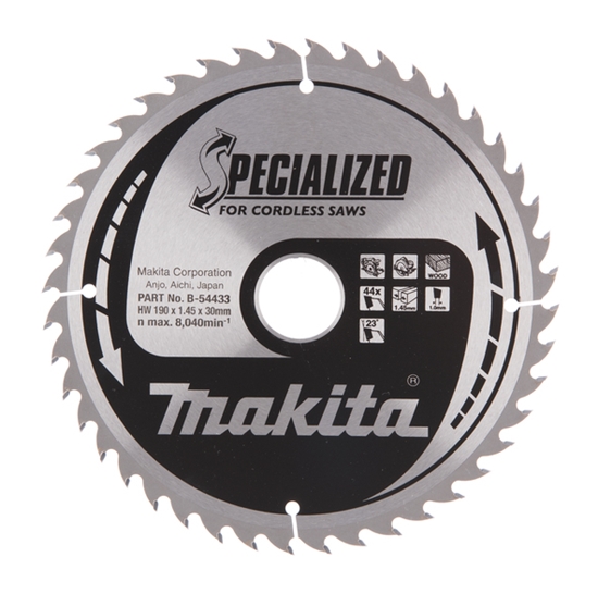 Изображение Griešanas disks kokam Makita; 190x1,45x30,0 mm; Z44; 23°