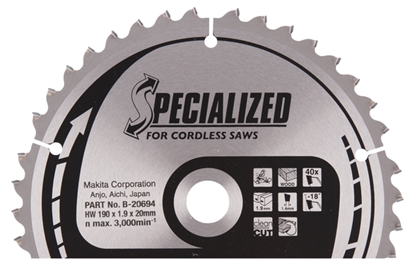 Изображение Griešanas disks kokam Makita; 190x1,9x20,0 mm; Z40; -18°