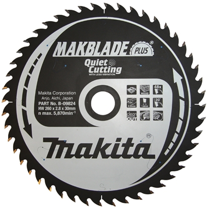 Изображение Griešanas disks kokam Makita; 260x2,8x30,0 mm; Z48; 20°