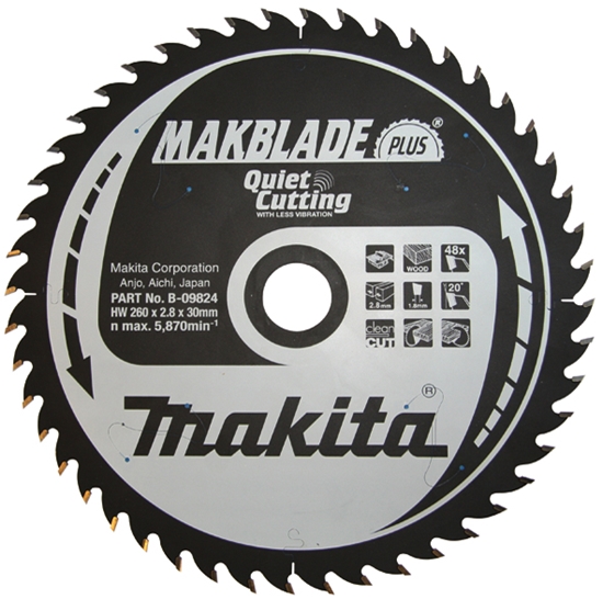 Picture of Griešanas disks kokam Makita; 260x2,8x30,0 mm; Z48; 20°