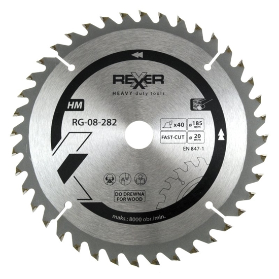 Изображение Griešanas disks kokam Rexxer RG-08-282; 185x20x2 mm; Z40