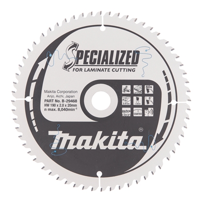 Изображение Griešanas disks laminātam Makita; 190x2x20,0 mm; Z60; 5°