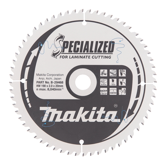 Изображение Griešanas disks laminātam Makita; 190x2x20,0 mm; Z60; 5°
