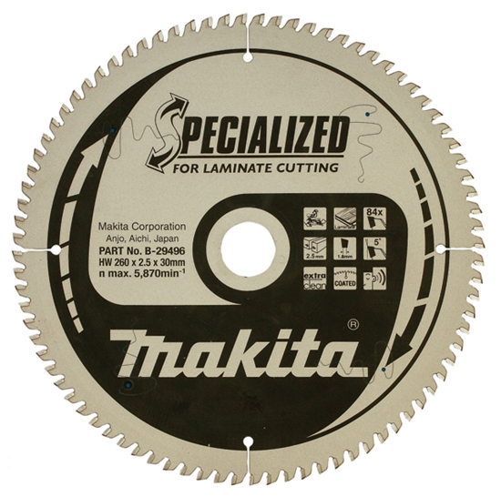 Изображение Griešanas disks laminātam Makita; 260x2,5x30,0 mm; Z84; 5°