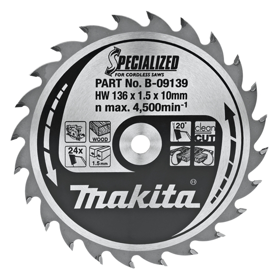 Изображение Griešanas disks Makita B-09139; 136x10 mm; Z24; 20°
