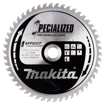 Picture of Griešanas disks Makita E-12186 TCT; 190x1,85x30 mm; T50; 15°