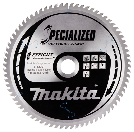 Picture of Griešanas disks Makita E-12201 TCT; 260x2,15x30 mm; T75; 15°