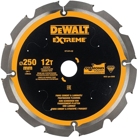 Изображение Griešanas disks šķiedru cementam DeWalt DT1474-QZ; 250x30 mm; 12°
