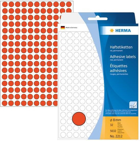 Picture of Herma Vielzwecketiketten rot   8 mm rund Papier 5632 St.