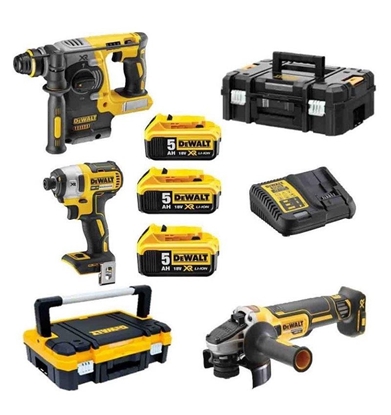 Изображение Instrumentu komplekts DeWalt DCK305P3T-QW (DCH273 + DCG405N + DCF887N); 18 V; 3x5,0 Ah akum.