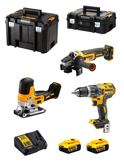 Изображение Instrumentu komplekts DeWalt DCK329P2T-QW (DCD796 + DCG405 + DCS335); 18 V; 2x5,0 Ah akum.
