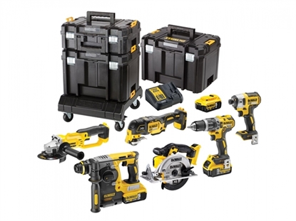 Изображение Instrumentu komplekts Dewalt DCK654P3T (DCD796 + DCF887 + DCG412 + DCS355 + DCS391 + DCB273); 18 V; 3x5,0 Ah akum.