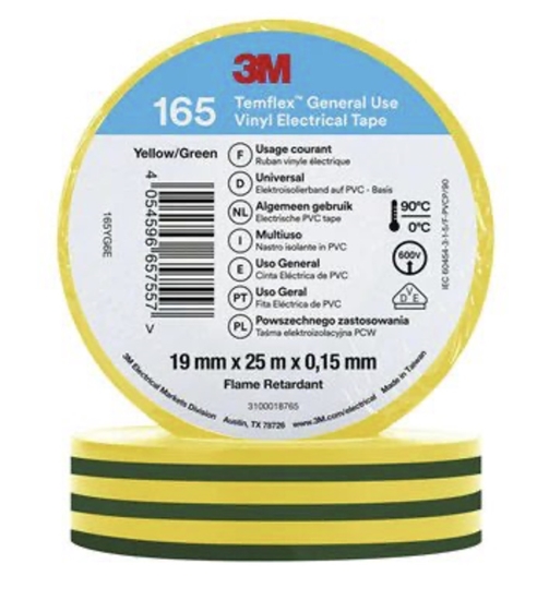 Picture of Izolācijas lente 3M Temflex 165; 15 mm; 10 m; žalia; zaļš; dzeltena