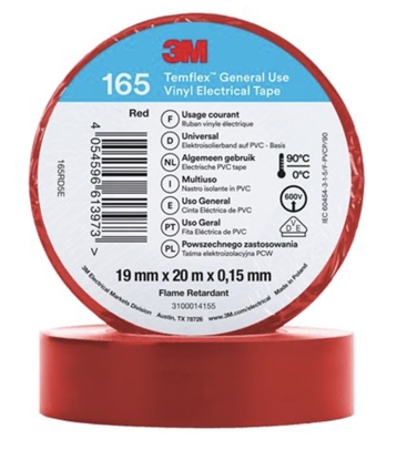 Attēls no Izolācijas lente 3M Temflex 165; 19 mm; 20 m; sarkana
