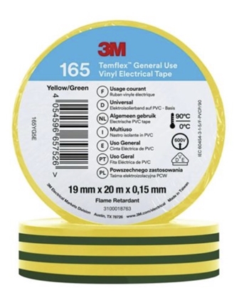 Attēls no Izolācijas lente 3M Temflex 165; 19 mm; 20 m; zaļš; dzeltena