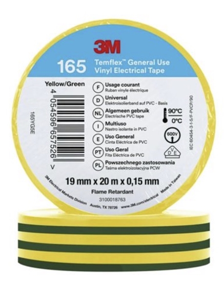 Picture of Izolācijas lente 3M Temflex 165; 19 mm; 20 m; zaļš; dzeltena