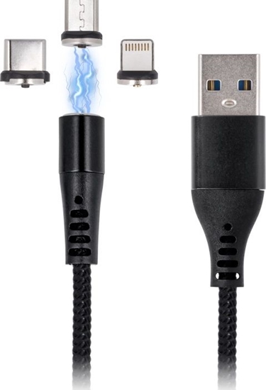 Picture of Kabel USB MaxLife  USB-A - USB-C + microUSB + Lightning 1 m Czarny (73609)