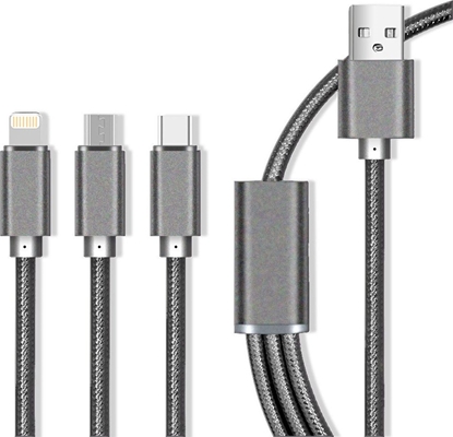 Attēls no Kabel USB Maxlife USB-A - USB-C + microUSB + Lightning 1 m Szary (OEM001651)