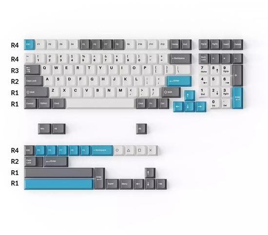 Picture of Keychron Keychron Double-Shot PBT Cherry Full Set Keycap Set - Grey, white and Blue, Keycap (Multi-Colour, 219 Pieces, ANSI & UK ISO Layout)